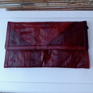 Malock Red Eelskin Hand Bag Slim Envelope Clutch Purse Exotic Leather